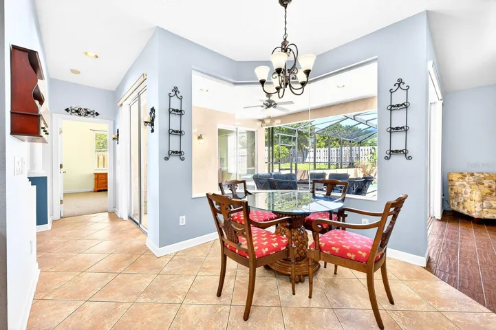 Light filled breakfast nook overlooking the pool.