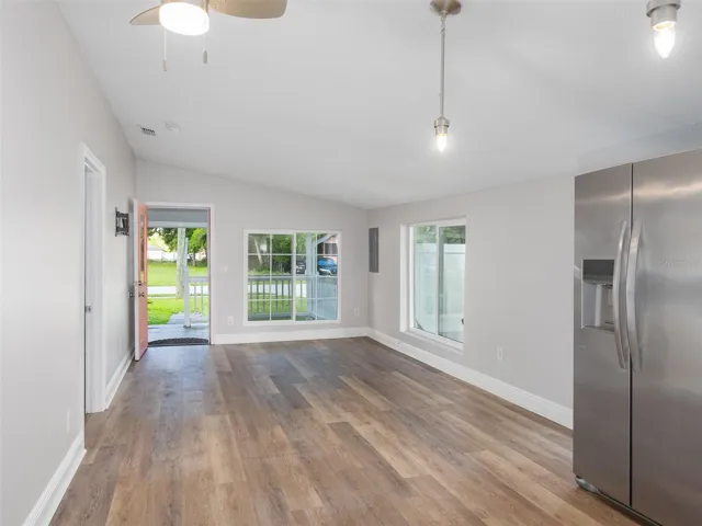 Open living and dining area offering flexible furniture arrangements and a seamless flow.