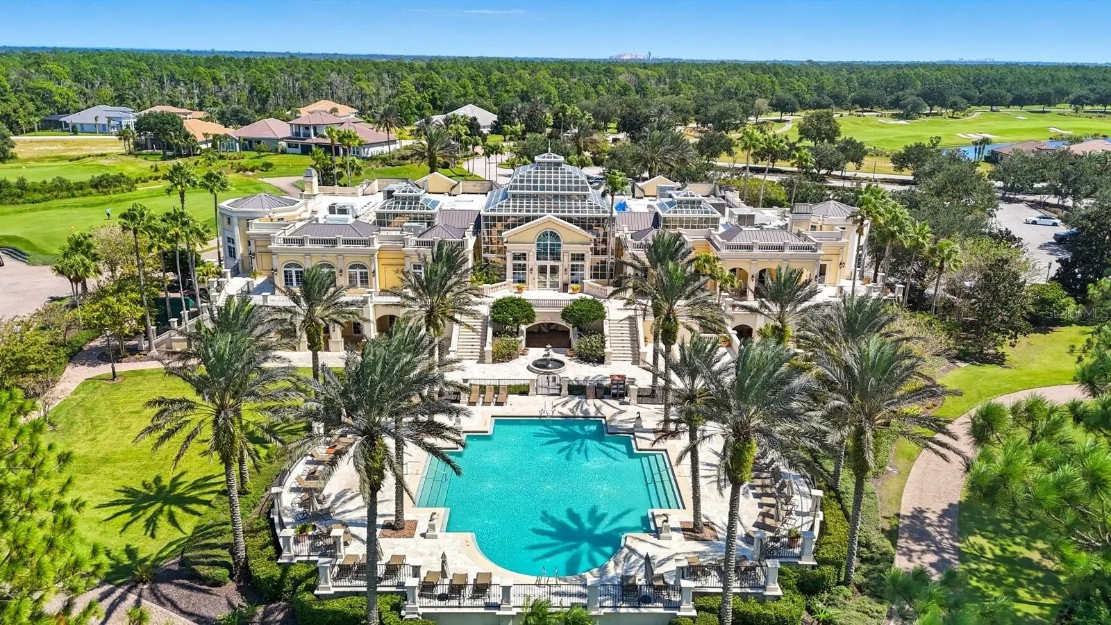 Rear of clubhouse with pool, access requires membership