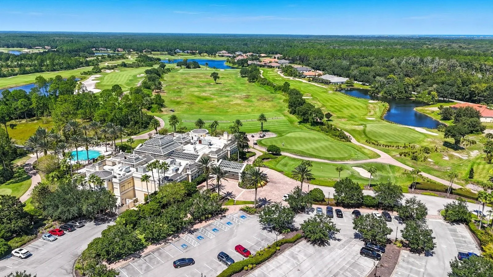 Clubhouse and driving range, access requires membership
