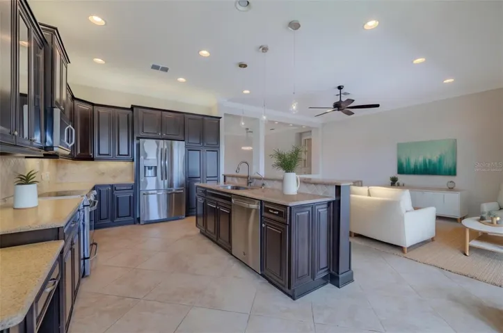 Virtually Staged Kitchen overlooking Family Room
