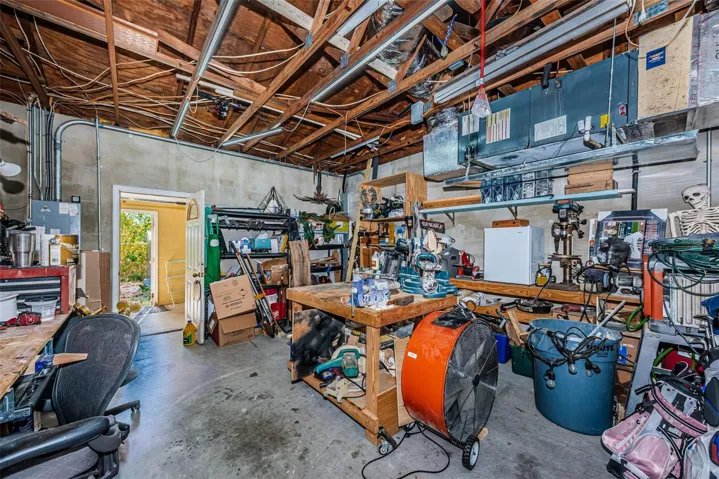 Garage with high ceilings