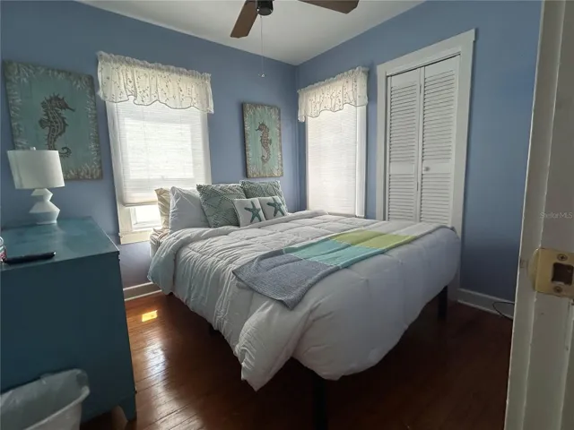 Bigger of the two bedrooms has a walk in closet