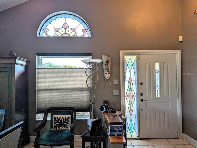 Entry door with stain glass detail
