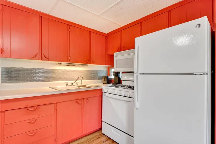 Close up of cabinets and kitchen area