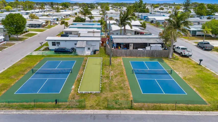 Aeriel view of pickle ball courts.