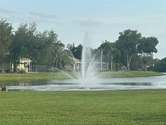 Misty fountain at north gate entrance.