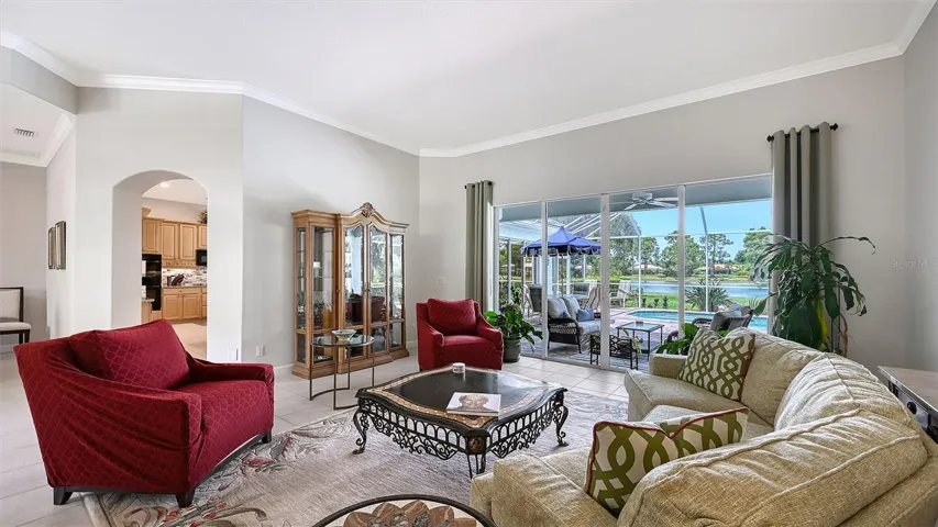 Living room into kitchen.