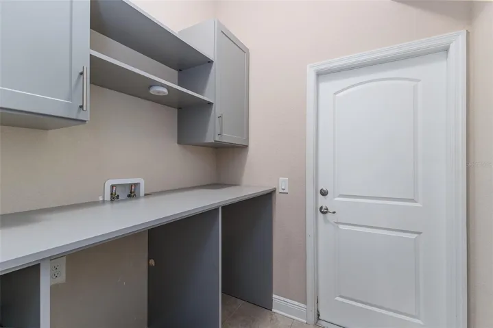 custom shelving in laundry room. Will fit front loader style washer/dryer