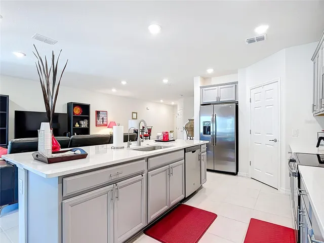Kitchen view overlooking family room