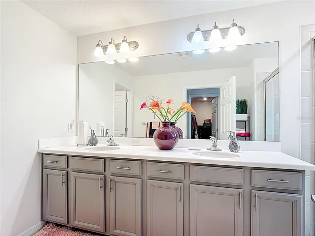 Primary bath view 2 dual sink spacious counter space
