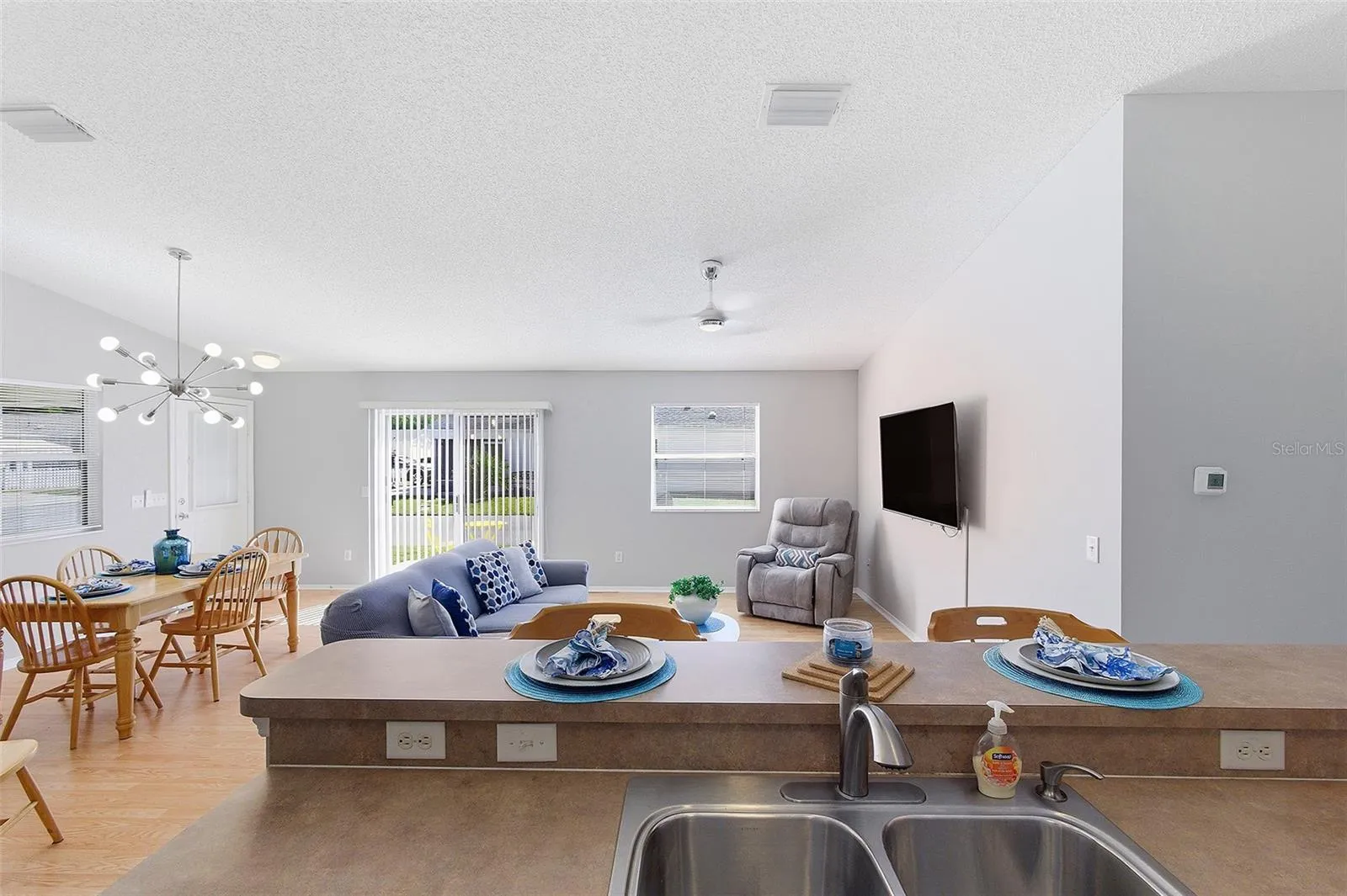 from kitchen in to living room