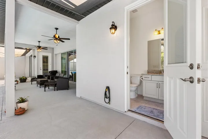 Bathroom off pool area.