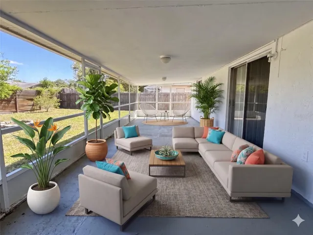 Screened porch virtually staged