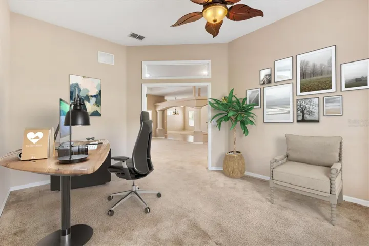 Virtually staged den/office.