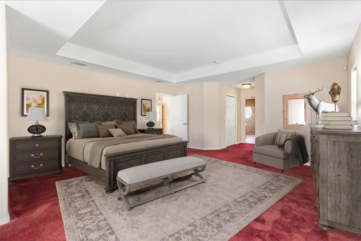 Virtually staged primary bedroom.
