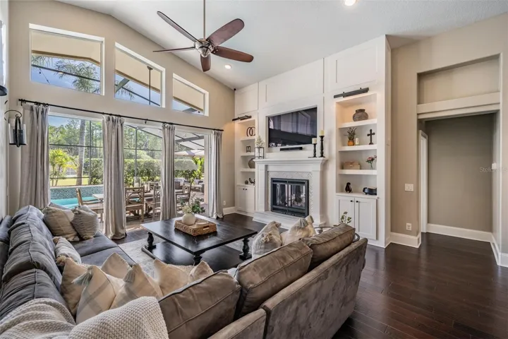 Cozy living room with lanai view