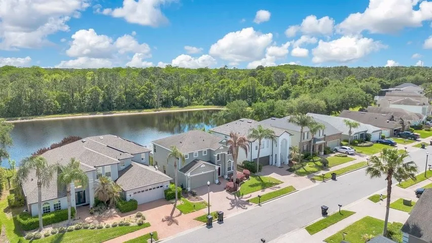 Aerial view of the front of the home.