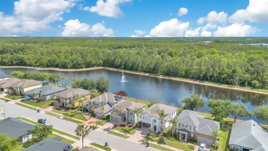 Aerial view of the front of the home.
