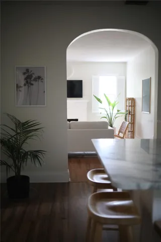 View from the kitchen island into the living room