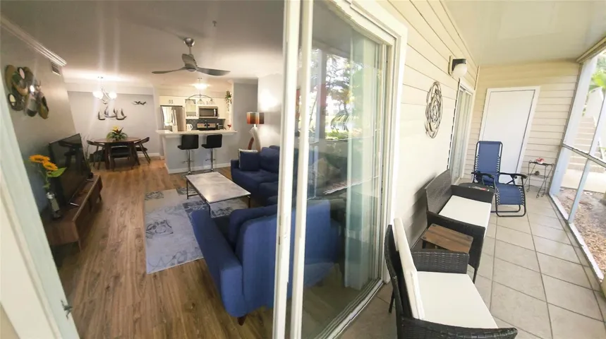 This floorplan includes the longest lanai in the complex. This is the such unit that faces the pond.