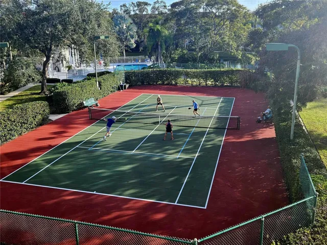 Lighted pickleball and tennis court.