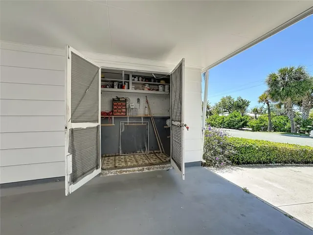 Storage shed at driveway