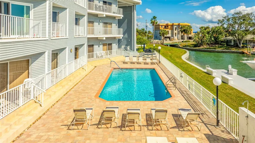 Sparkling waterfront heated pool