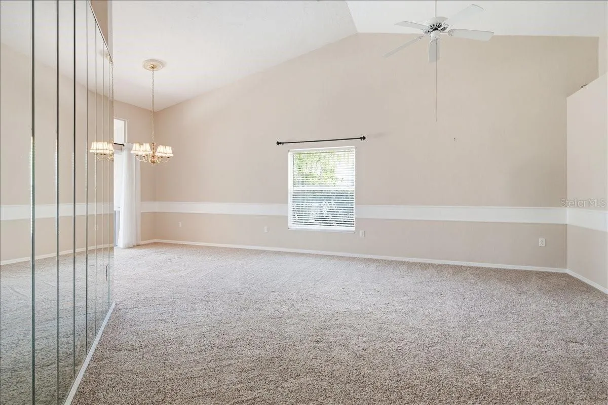 View from entry through living room, and into dining room