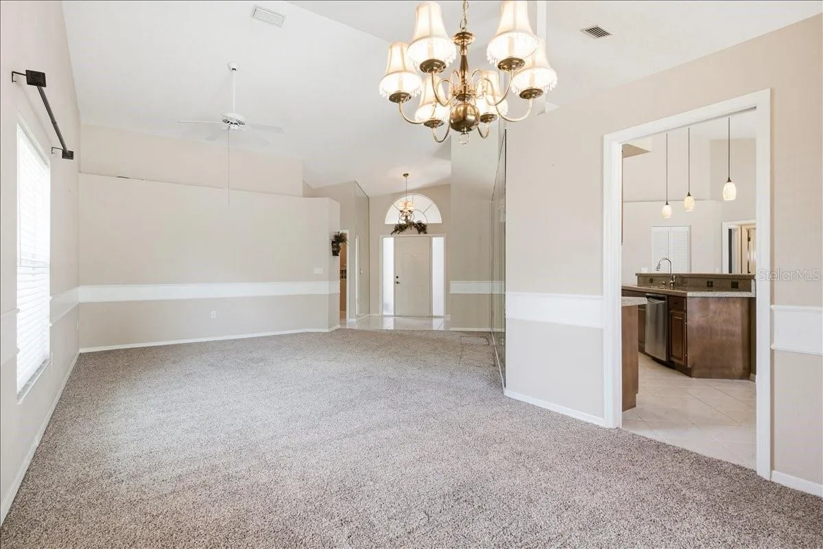 Reverse view from dining room through living room