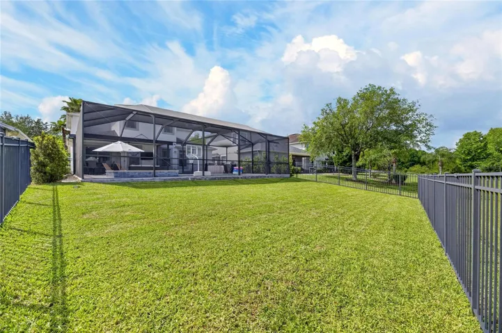 Fenced back yard and screen cage