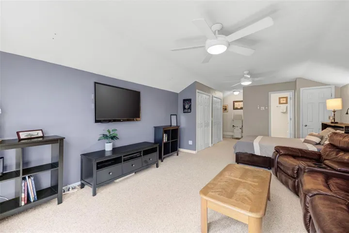 Oversized Upstairs Bonus Room with 2 lighted ceiling fans