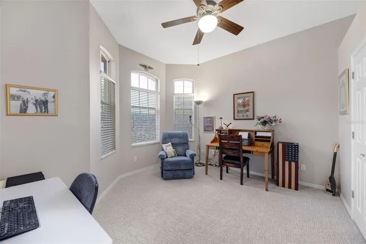 The Office/Den is connected to the Primary Bedroom and has another door to the main living area.