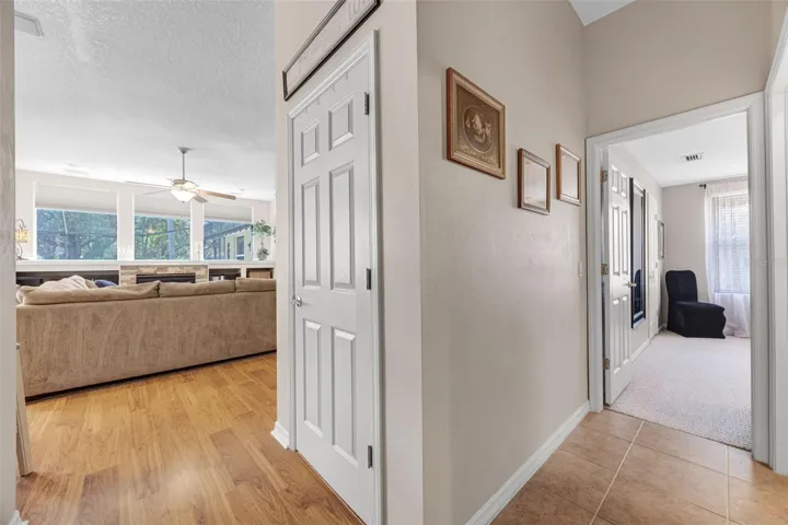 The Guest suite is located off the Great Room, next to the huge walk-in closet under the stairs.