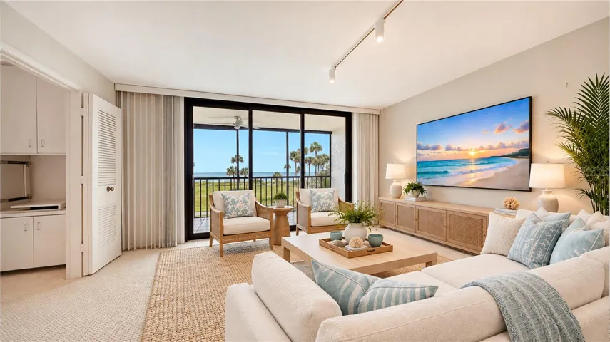 Virtually staged for the living room.