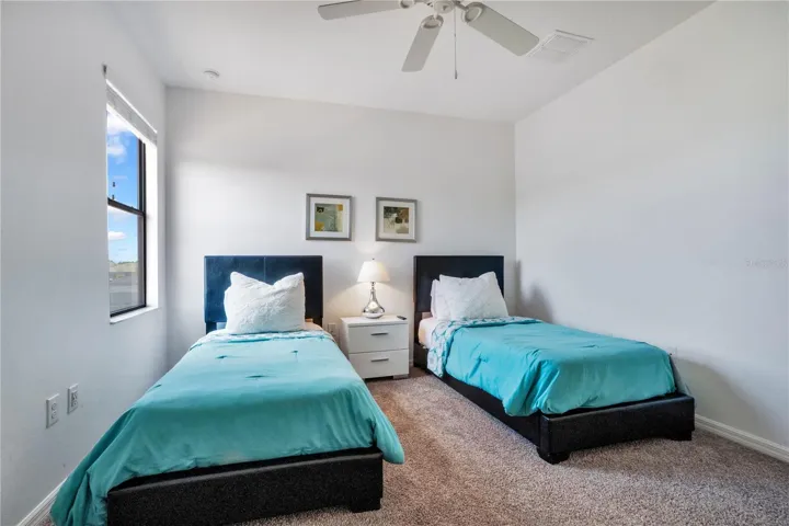Dual twin layout ideal for short term rental occupancy.