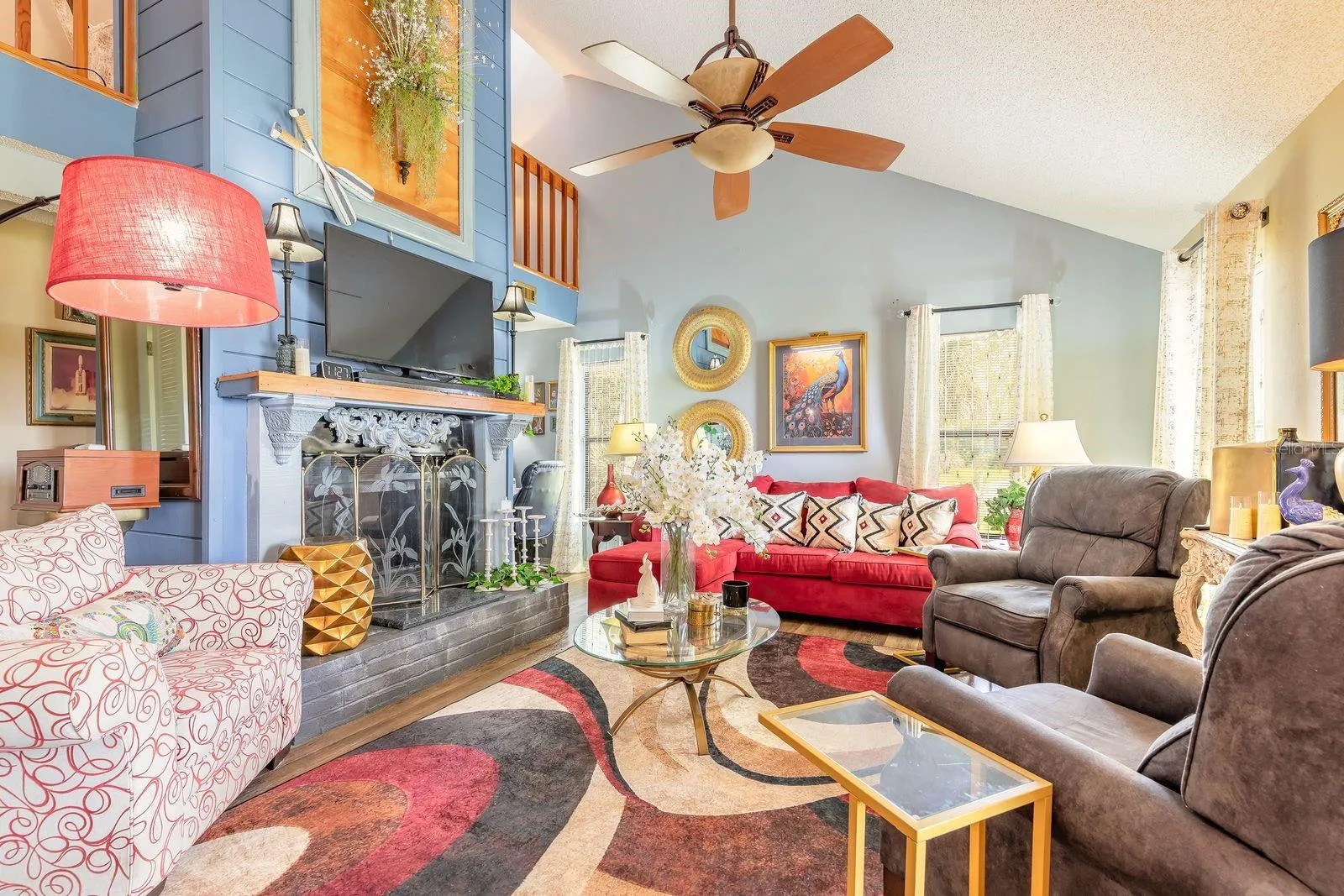 Luxurious living room with fireplace