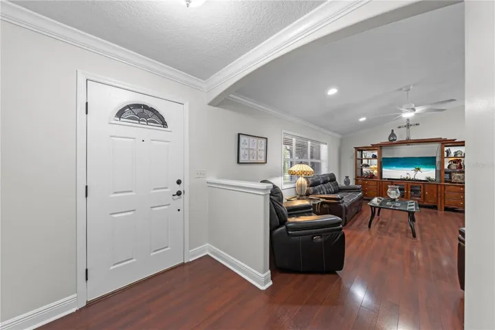 Front door and living room