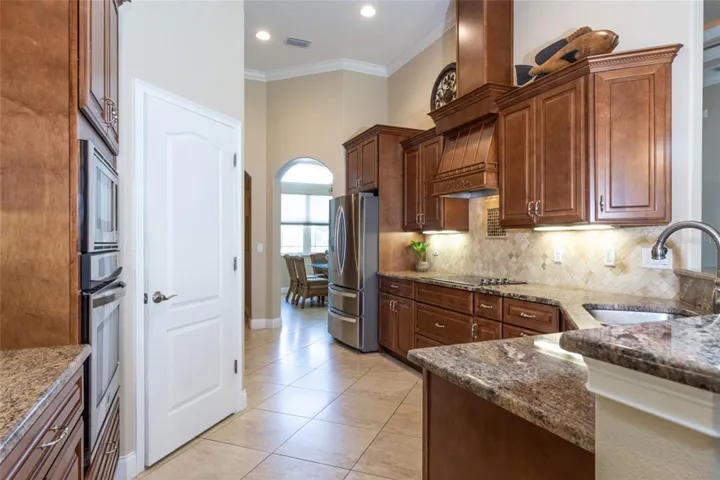 Kitchen view with granite