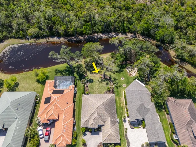 Ariel view of home & pond