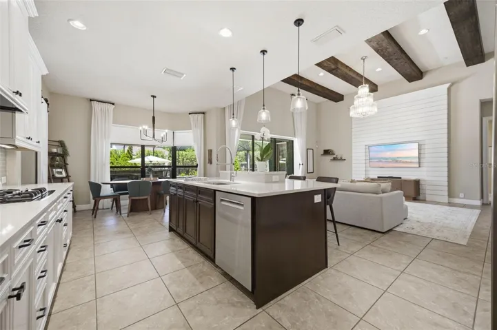 Large open plan kitchen and great room living area.
