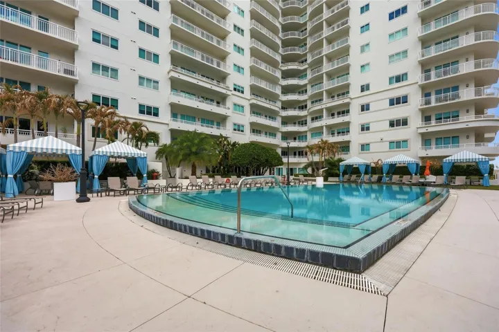 Heated pool with cabanas