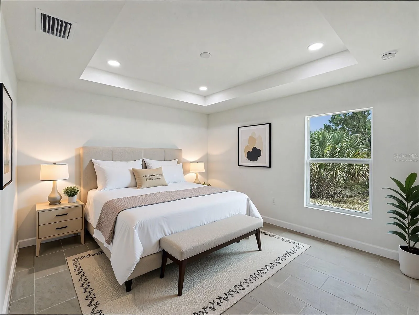 Virtually staged primary bedroom