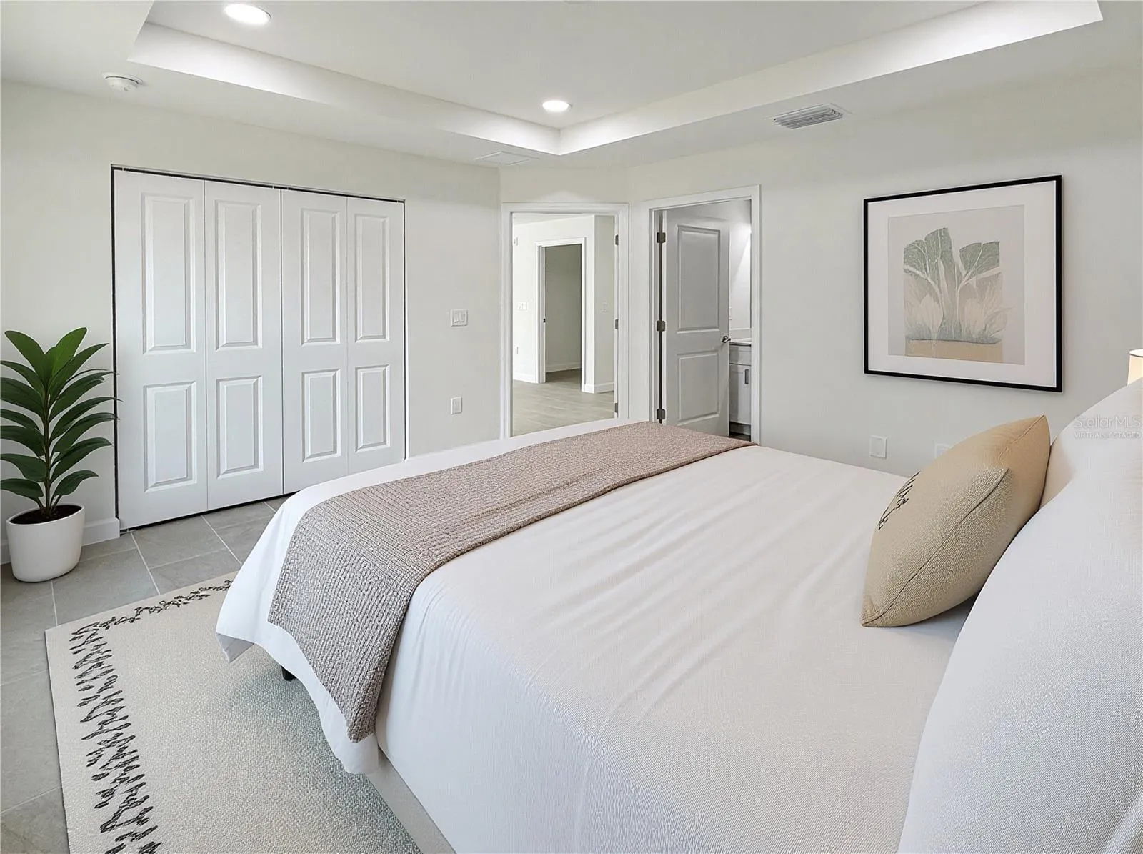 Virtually staged primary bedroom