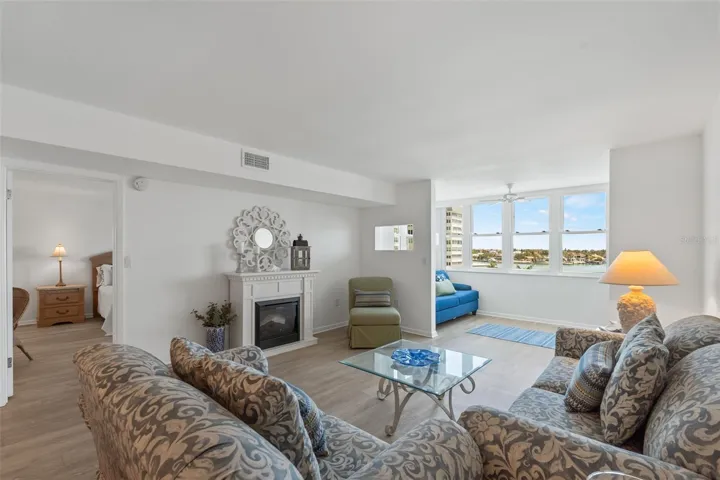 Open Living Room with Electric Fireplace