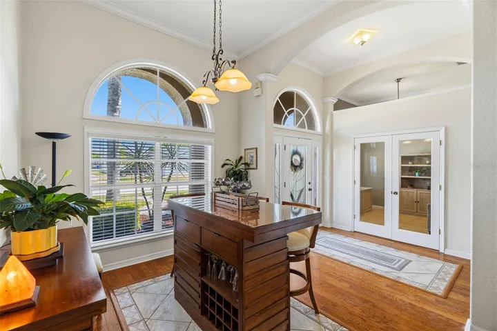 Rich hardwood floors in the dining room