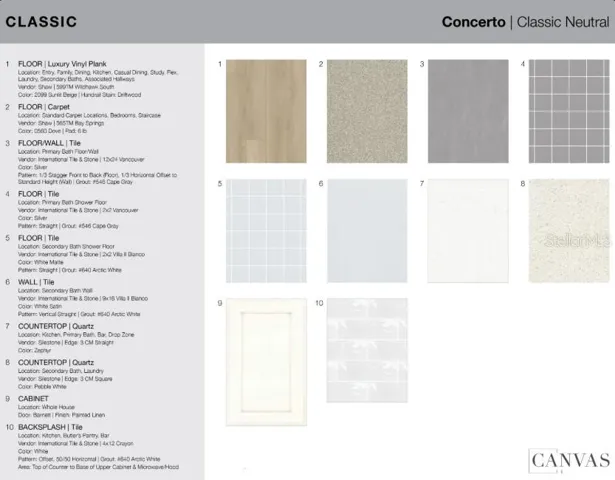 10836 Eclipse Street design selections. Home is currently under construction and selections are subject to change.