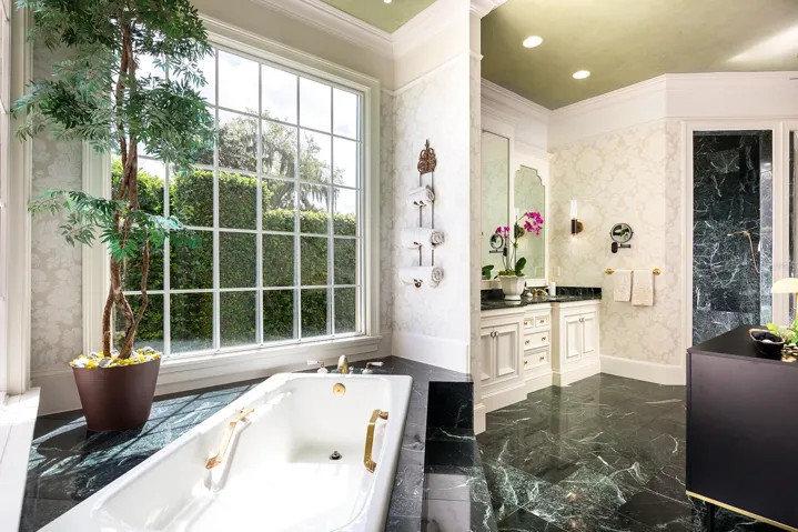 Step into the Roman tub.  Run the bath add the bubbles & SOAK away the days troubles!