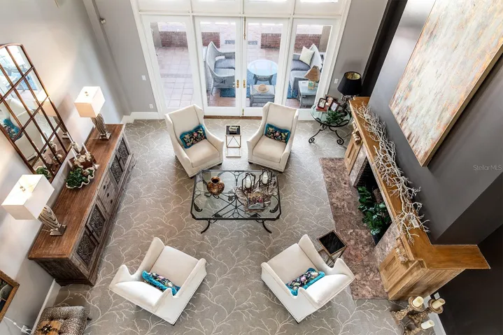 View from the walkway leading to the loft that overlooks the formal living space.