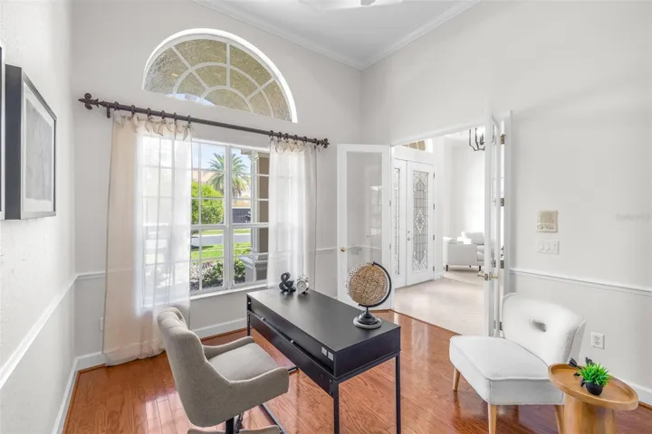 Dedicated office with French doors at front of the home